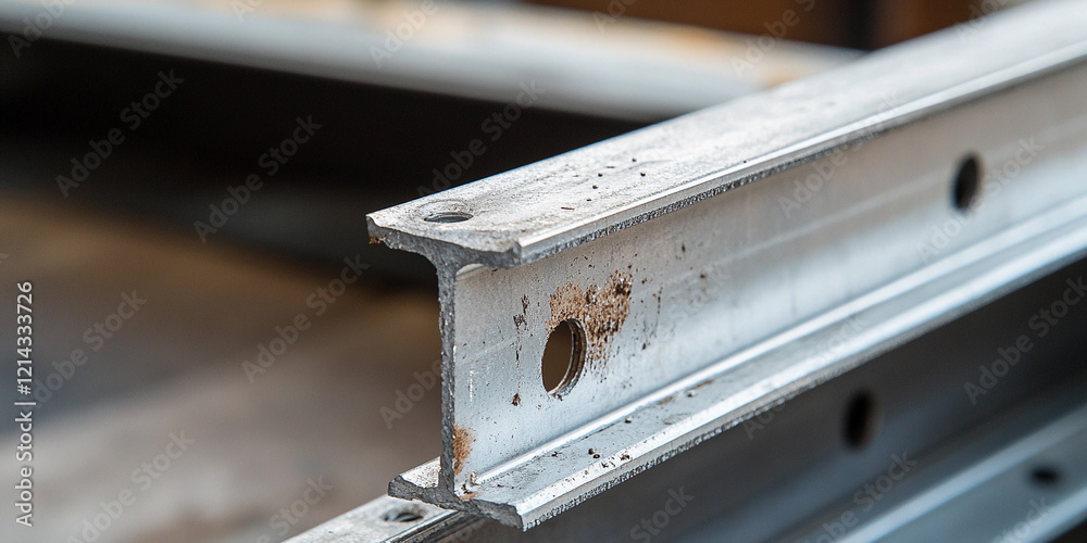 Aufkleber Metal rail detail showing rust and wear in workshop setting