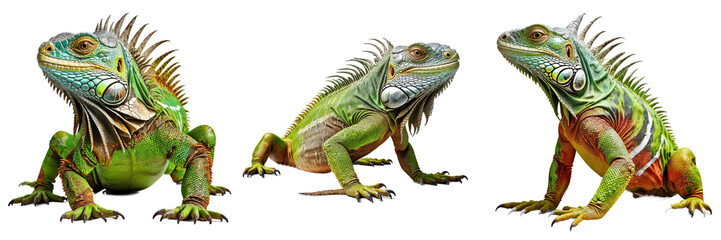 Obraz premium A vivid trio of artistic lizards showcasing vibrant colors and intricate designs