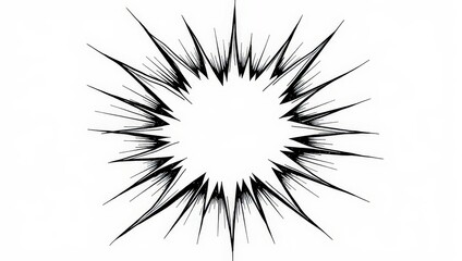 Fototapeta premium A striking black-and-white starburst, radiating dynamic energy with sharp points spiraling from center to edges. The central burst creates a mesmerizing contrast, exuding vibrancy against stark emptin