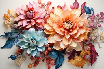 A vibrant bouquet of colorful chrysanthemums with pink, yellow, and purple blooms in a close-up view