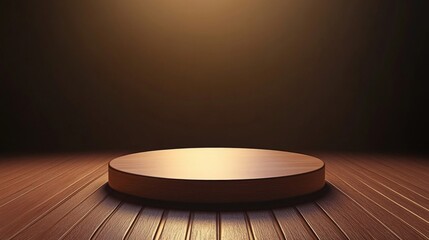 Illuminated Wooden Podium on Dark Wooden Floor