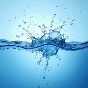 Splendide &eacute;clat d'eau bleu clair en mouvement, capturant la vitalit&eacute; et la puret&eacute; des gouttelettes. Id&eacute;al pour des visuels li&eacute;s &agrave; la nature.