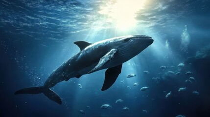 Naklejka premium Majestic Mammals Under Bioluminescent Sea Life