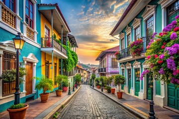 Fototapeta premium Guayaquil Las Penas District, Ecuador: Colorful Colonial Architecture & Cobblestone Streets