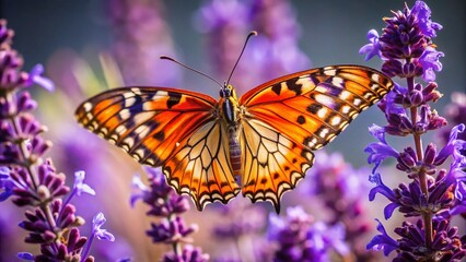 Fototapeta premium Gulf Fritillary Butterfly on Sage Flower - Vibrant Nature Close-up