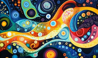 Colorful abstract design with bubbles and swirling patterns