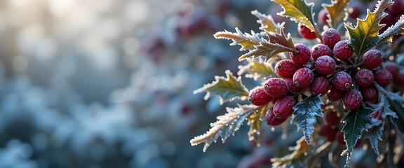 Frosty Berries Winter Holly Branch Nature Photography