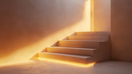 Obraz premium Illuminated Concrete Staircase with Golden Light