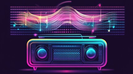 Retro radio with vibrant equalizer wave.