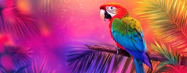 Obraz premium Vibrant Parrot Perched on Tropical Branch
