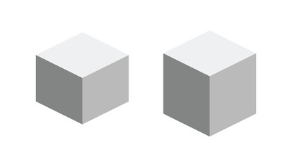 Grayscale cube on white background. cube icon with perspective. box icon 3d model of a cube. two different size of cube. business and advertising