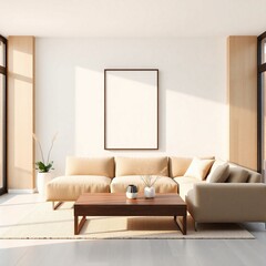 Frame mockup, ISO A paper size. Poster mockup on living room wall. Interior mockup with modern...