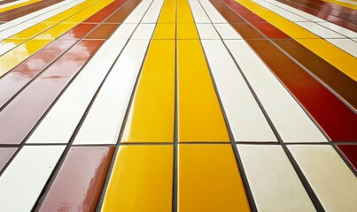 Colorful and vibrant tile background with leading lines in yellow, brown, and white