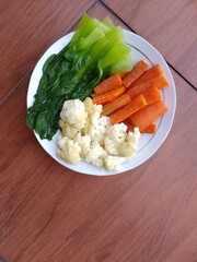 Healthy diet platter with boiled vegetables