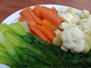 Healthy diet platter with boiled vegetables