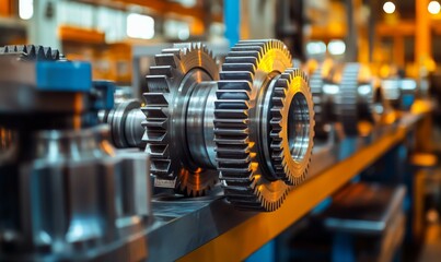 Naklejka premium Collection of precision machined gears in an industrial manufacturing facility