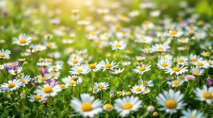 Fototapeta premium Blooming Field of White Daisies in Spring for Blog Posts and Design Projects