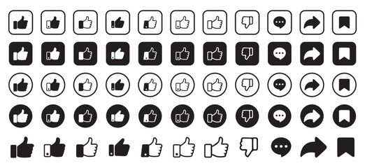 Social media vector icon. Like, unlike, comment, share, message, thumb. Like the button vector icon in black. Vector illustration EPS 10