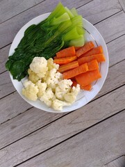 Healthy diet platter with boiled vegetables