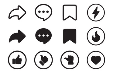Social media vector icon. Like, unlike, comment, share, message, thumb. Like the button vector icon in black. Vector illustration EPS 10