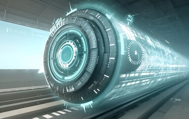 Obraz premium Futuristic high-speed transit pod in tunnel.