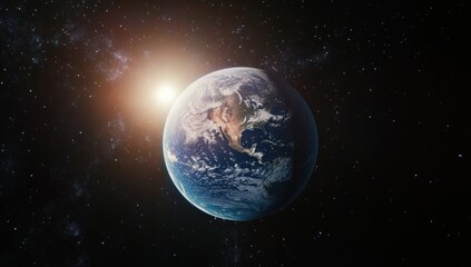Obraz premium Earth sunrise, space view, planet, sun, cosmos.