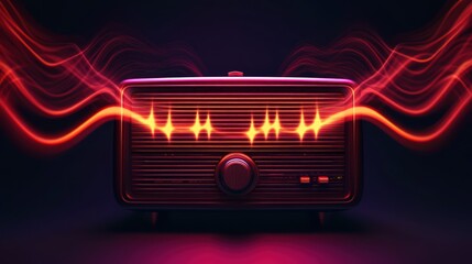 Retro radio emitting vibrant sound waves. (1)