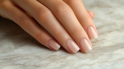 Elegant Manicure with Natural Shades on a Marble Background