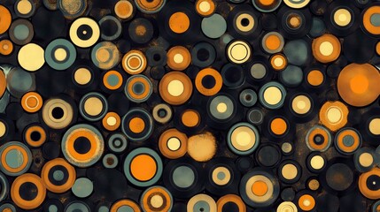 Abstract Circular Pattern in Orange, Teal, and Black