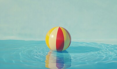 Colorful Beach Ball Floating in a Clear Blue Swimming Pool