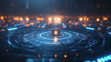 Digital Security Concept with Lock in Futuristic Data Environment