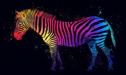 Fototapeta premium Colorful abstract wild zebra silhouette against black background