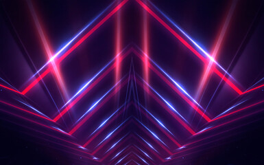 Obraz premium Abstract neon background with bright neon lines and rays, scene.