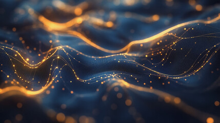 Abstract digital background electromagnetic wave background Innovation digital wave, information technology background and green luxury background with golden line decoration and curve light effect