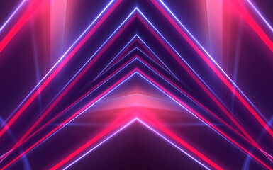 Fototapeta premium Abstract neon background with bright neon lines and rays, scene.