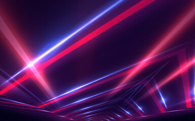 Abstract neon background with bright neon lines and rays, scene.