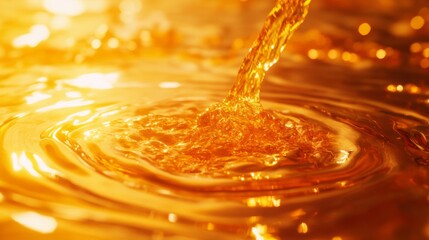 Golden Liquid Pouring with Ripples and Glowing Reflections