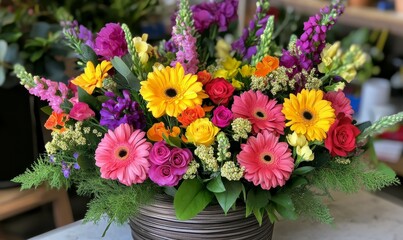 Colorful arrangement of fresh spring flowers