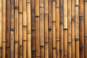 Fototapeta premium textured bamboo wall panel with vertical grain pattern, warm honey tones highlighted by dramatic side lighting, creating subtle shadows and depth