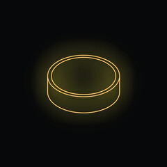 Neon yellow hockey puck is glowing on a dark background