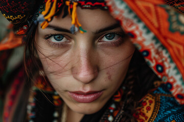 Obraz premium Portrait of a person male female in Traditional Gypsy Attire Celebrating Cultural Heritage, Generative AI