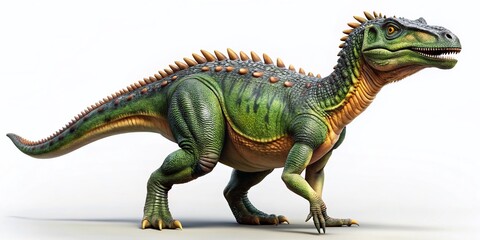 Obraz premium Iguanodon Dinosaur, Prehistoric Reptile, Jurassic Period, Herbivore, Paleontology, Stock Photo, White Background, Isolated, 3D Render, CGI
