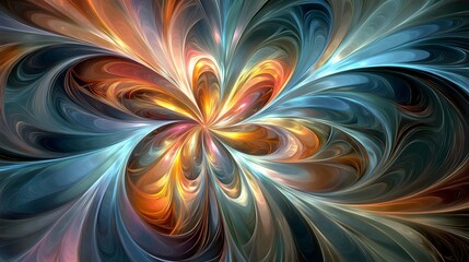 Fototapeta premium Abstract Swirling Fractal Art Teal Orange and Gold Hues