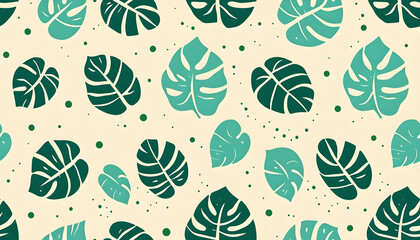 A pattern featuring various stylized green leaves on a light background.