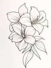 Obraz premium Delicate Line Drawing Of Two Lilies And Leaves