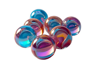 3D chrome element in Y2K style, isolated background, liquid holographic metal. A group of colorful glass marbles, shiny surface.