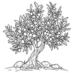 A Line Drawing Of An Olive Tree With Fruit