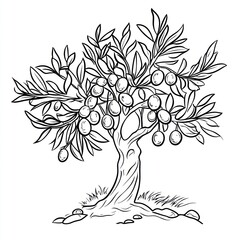 Olive Tree Illustration Featuring Abundant Fruit and Lush Leaves