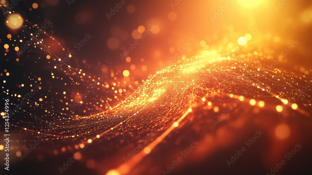 Poster abstract glowing financial line graph and data points on a futuristic gradient background.