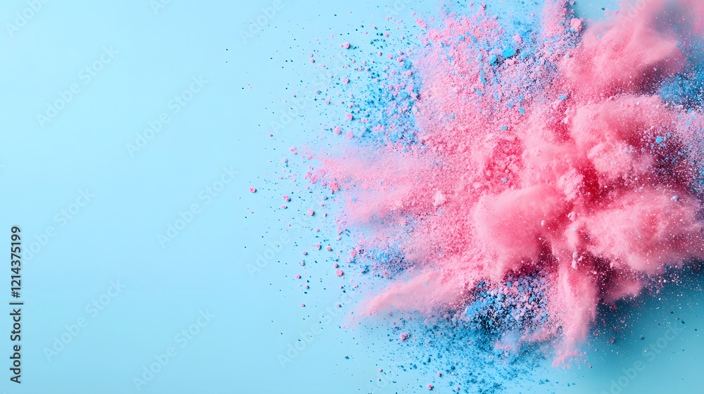 Poster colorful powder explosion on a blue background creating a vibrant visual effect